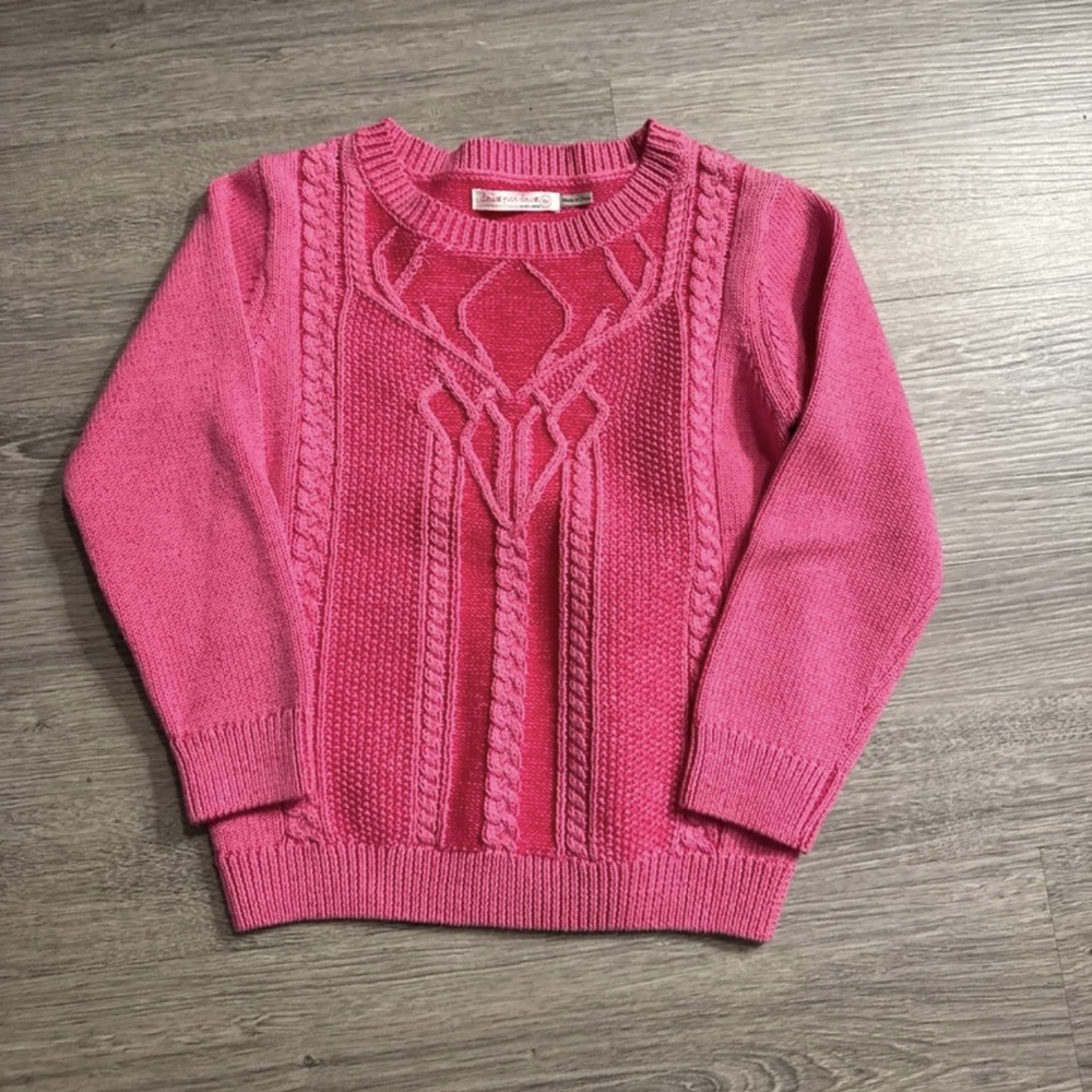 Deux Par Deux Pink Crew Neck Sweater Multiple Stitch Pattern on Front Sz.6Y